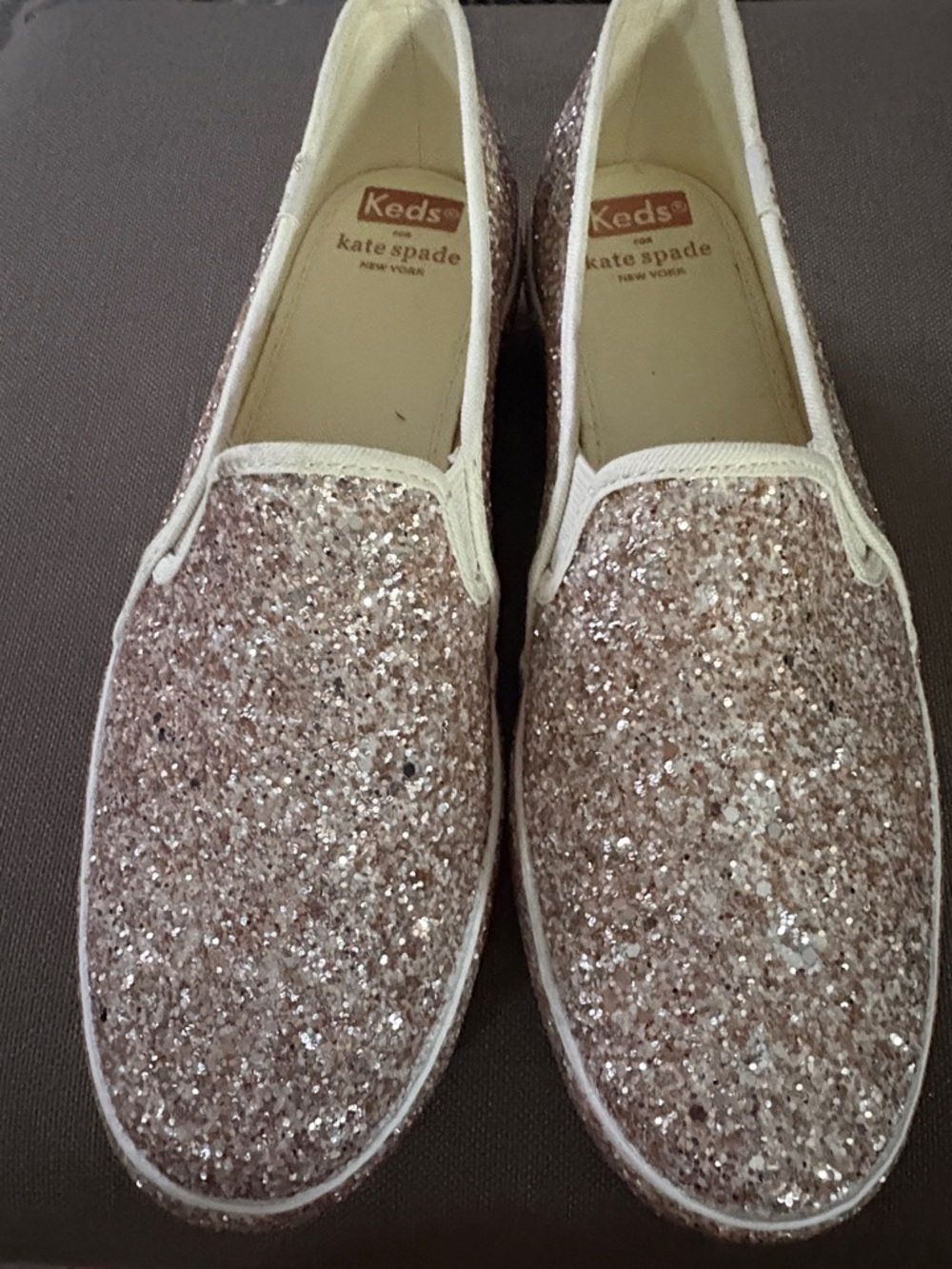 kate spade Glitter Slip-On Sneakers in Rose Gold